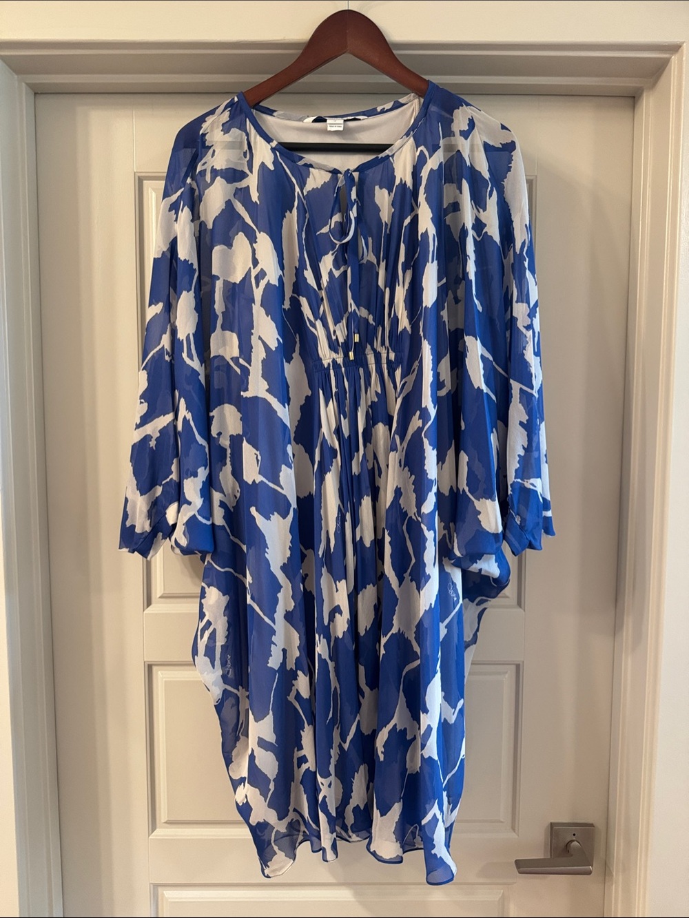Diane Von Furstenberg Blue and White Printed Silk Tunic